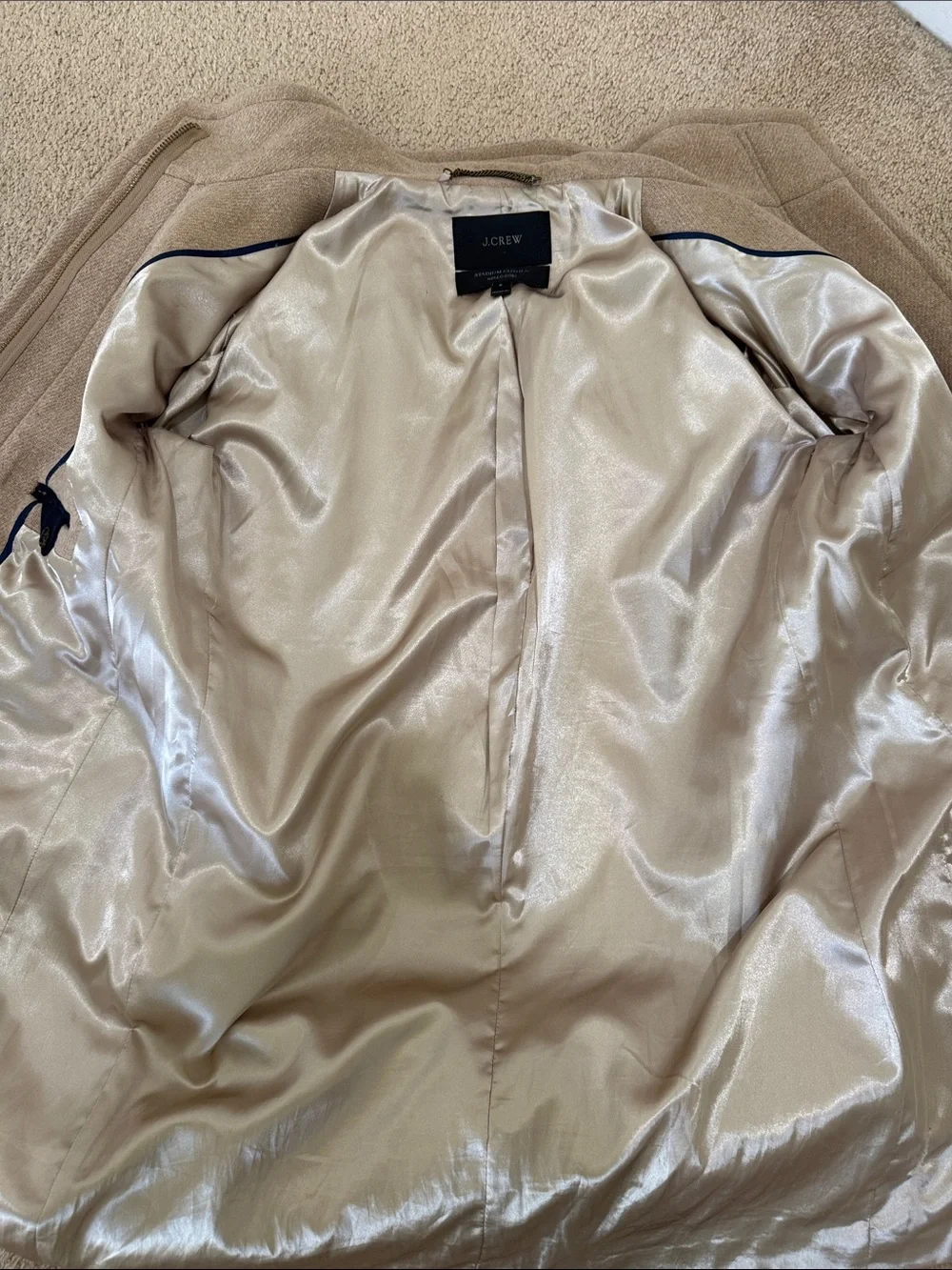 J. Crew Stadium Cloth Cocoon Coat Nello Gori Wool Tan/Khaki Wash Jacket Size 8 - Picture 8 of 10